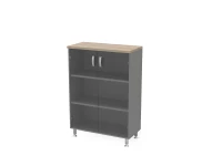 BRL RB053-90х43 Стеллаж закрытый витрина стекло 900х430х1290 Шорвуд/Серый вулканический