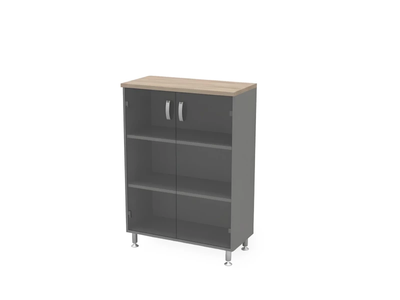 BRL RB053-90х43 Стеллаж закрытый витрина стекло 900х430х1290 Шорвуд/Серый вулканический