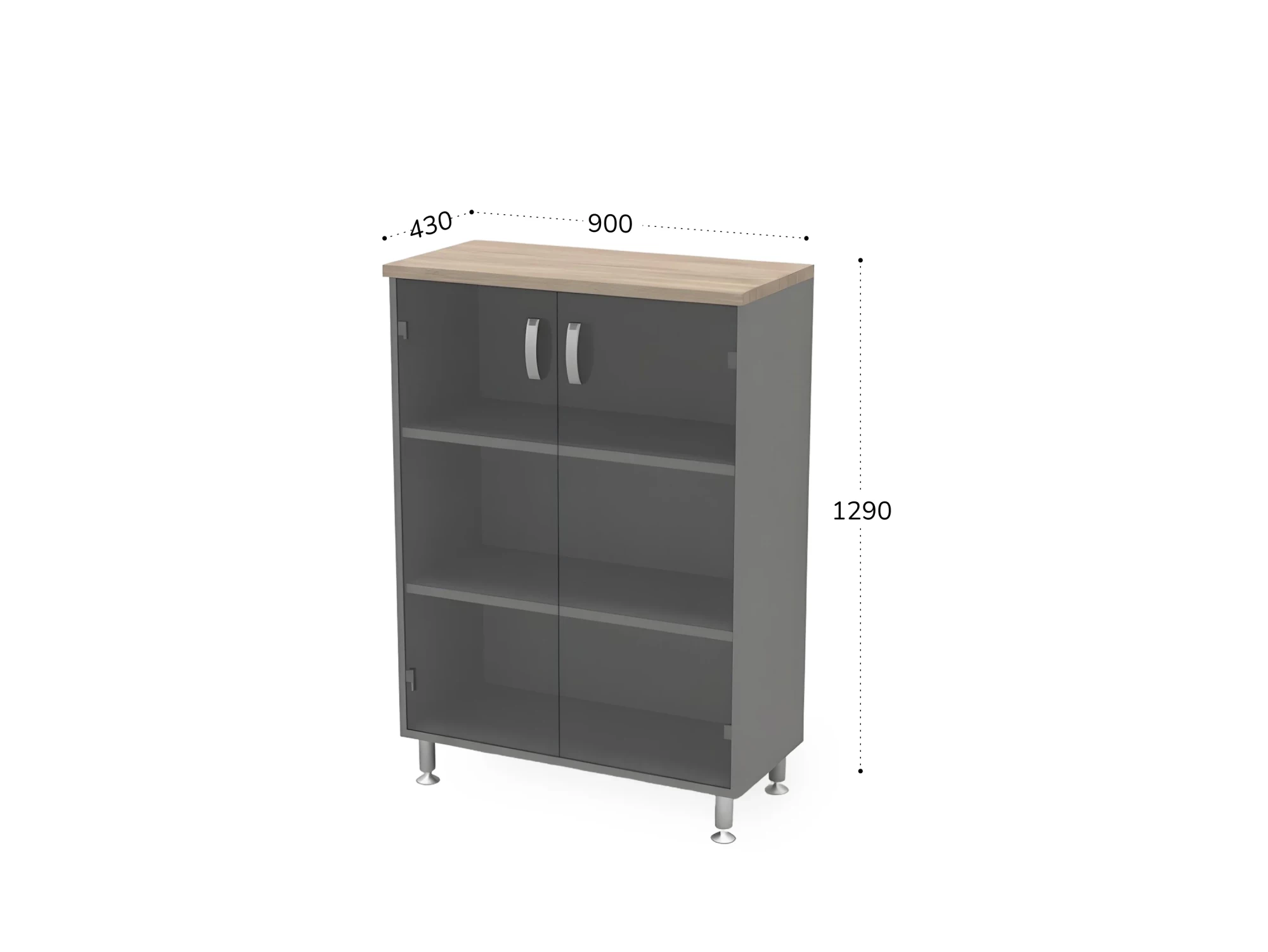 BRL RB053-90х43 Стеллаж закрытый витрина стекло 900х430х1290 Шорвуд/Серый вулканический