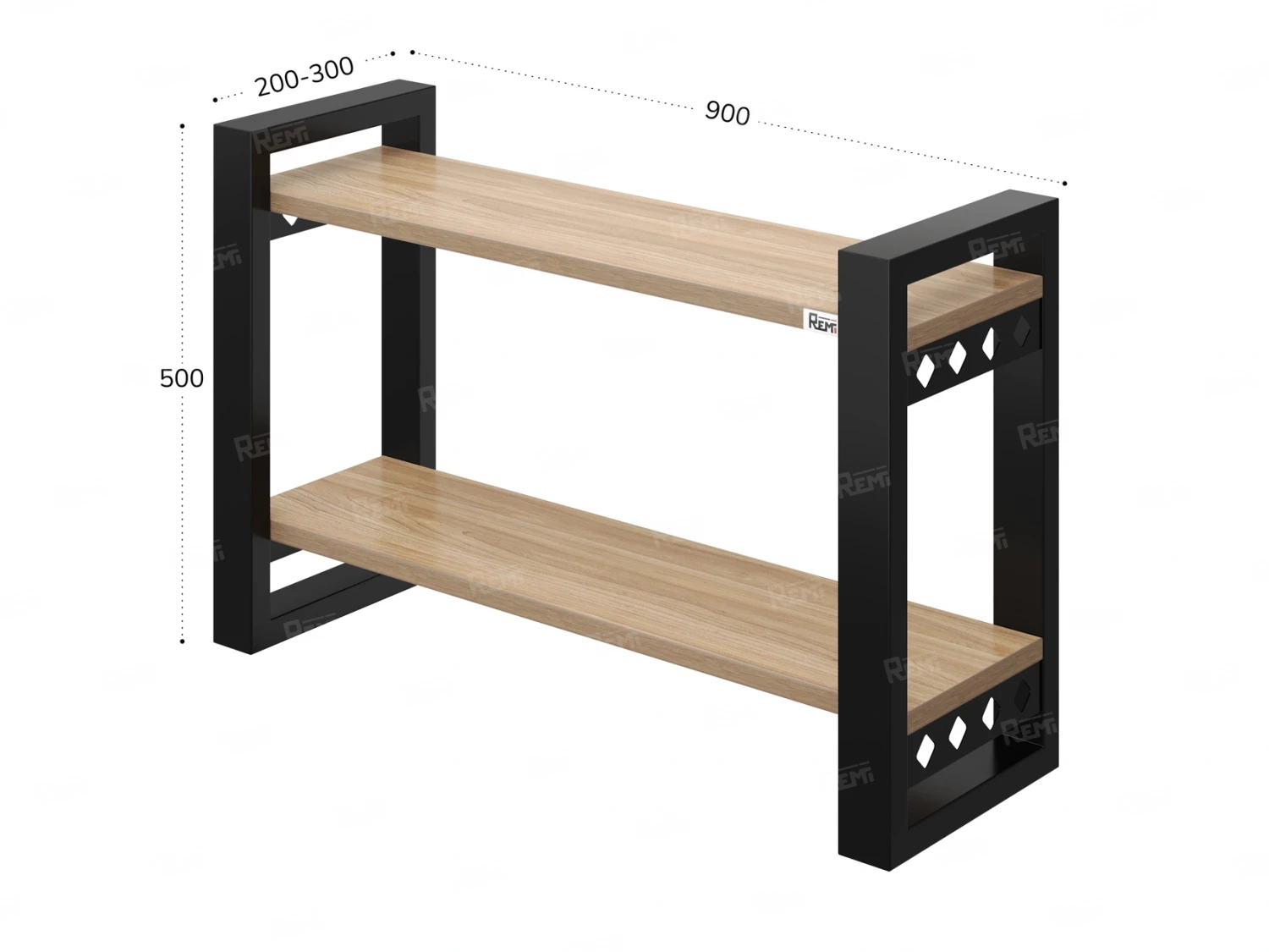 Полка настенная 900x200x500 RM194-90x20 Вяз Швейцарский светлый/Черный