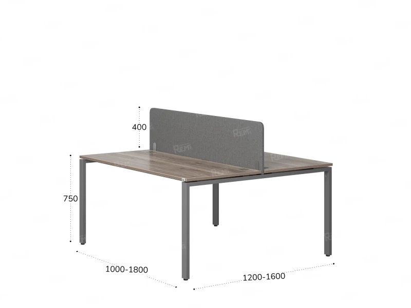 Бенч-система, 2 рабочих места, с одним тканевым экраном 1200x1200x750 RM165-1-12x12 Дуб Маувелла/Серый