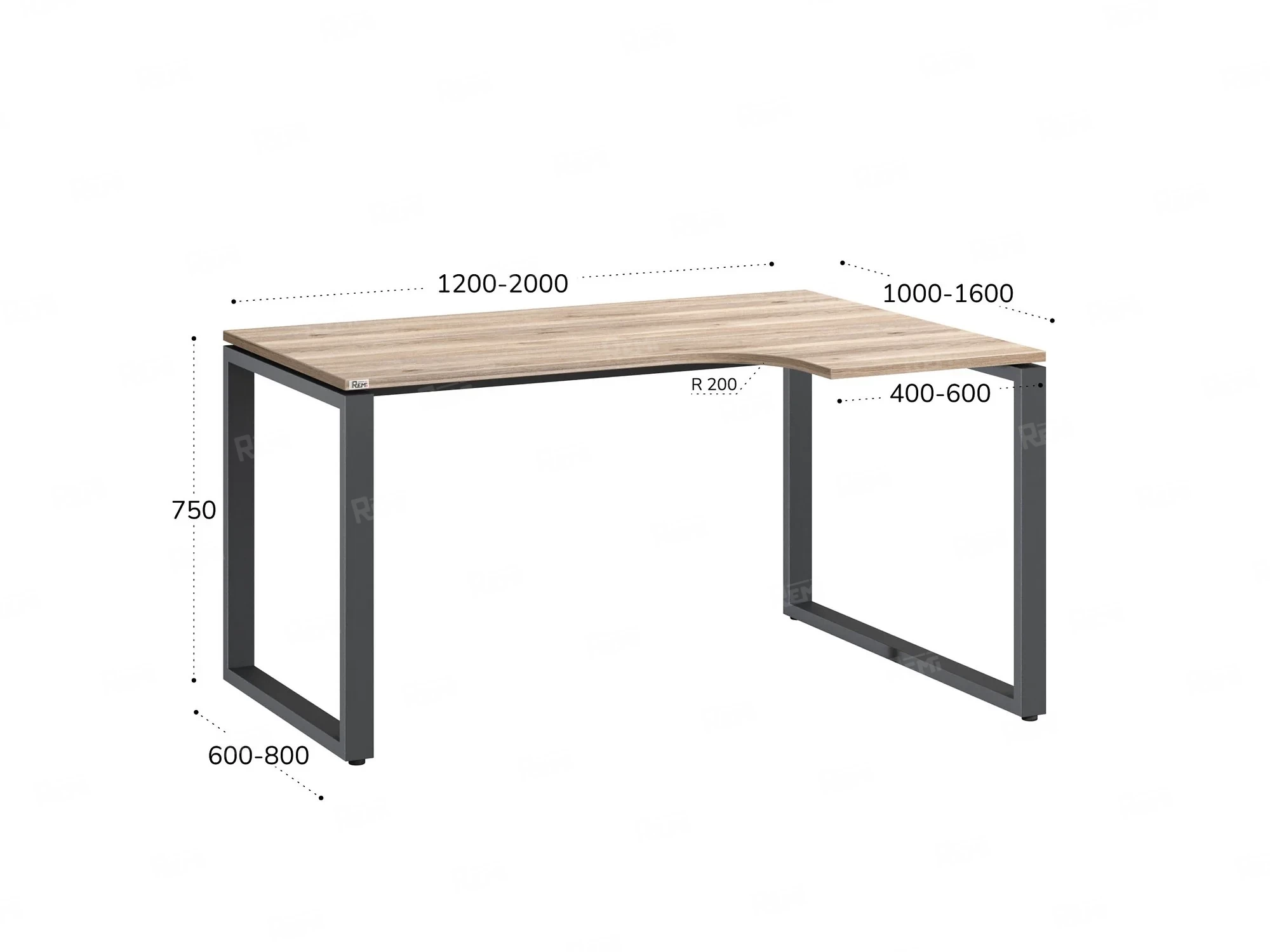 Стол угловой, О-опора, правый 1800x900/1200x750, RM054-18x9-12 Дуб Маувелла/Серый