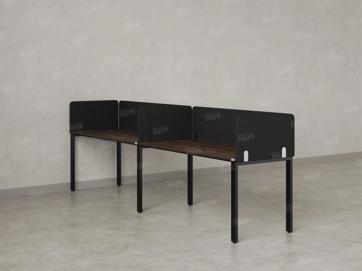 Бенч-система в 1 ряд, 2 рабочих места 5 тканевых экранов 3600x600x750 RM167-1-36x6 Дуб Апрельский шоколад/Черный