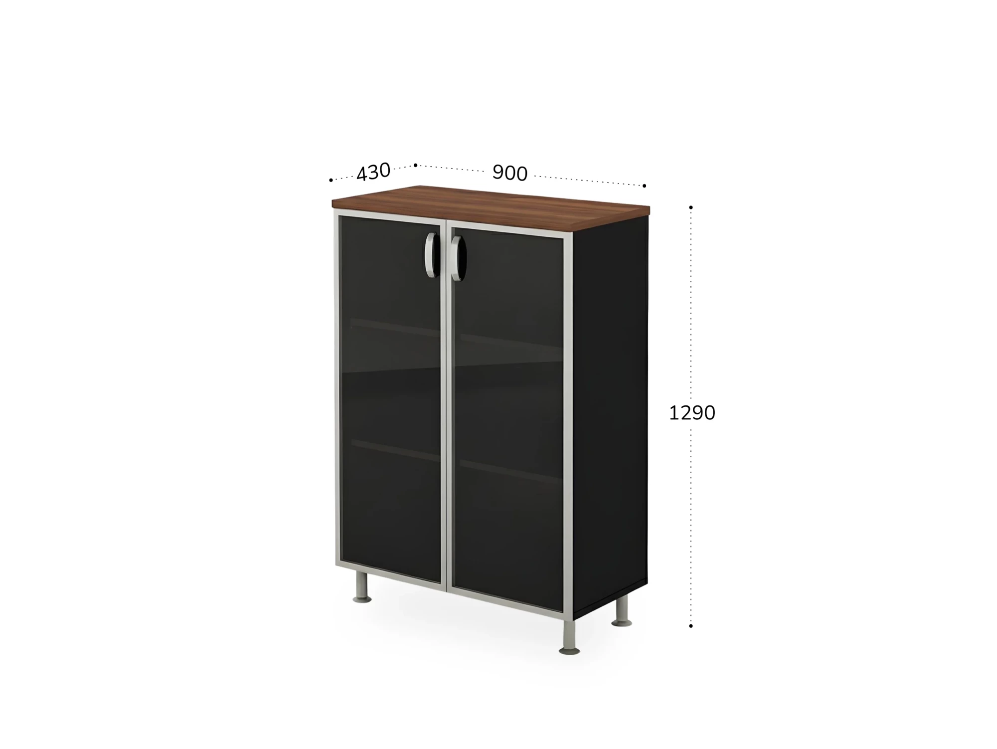 BRL RB054-90х43 Стеллаж закрытый витрина стекло в раме 900х430х1290 Орех Вармия/Черный