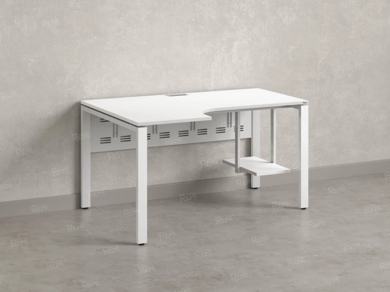 Стол угловой, экран металл, П-опора, левый 1600x700/900x750, RM059-16x7-9 Белый/Белый