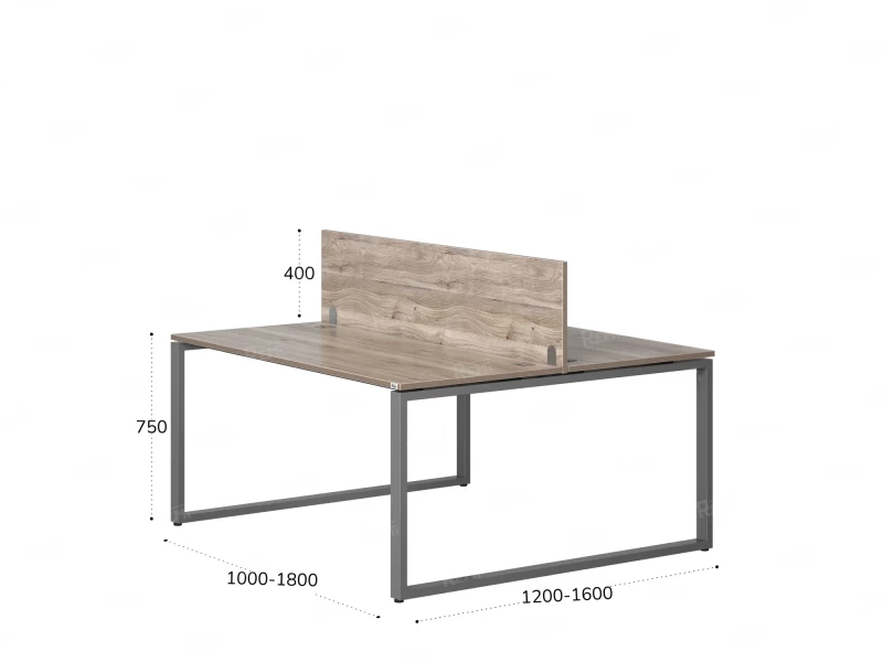 Бенч-система, 2 рабочих места, с одним экраном ЛДСП 1200x1200x750 RM169-2-12x12 Дуб Маувелла/Серый
