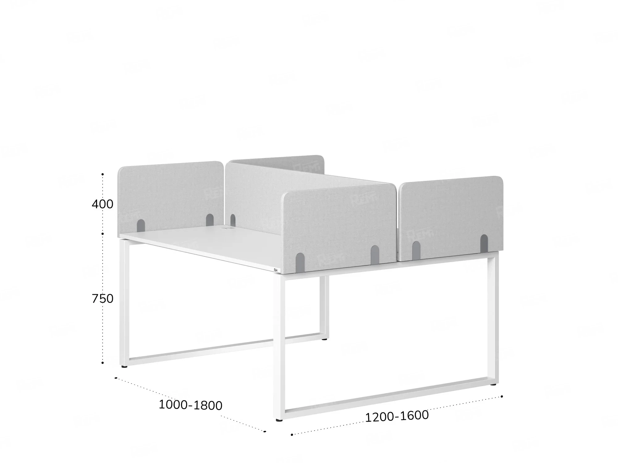 Бенч-система, 2 рабочих места, 5 тканевых экранов 1000x1600x750 RM169-3-10x16 Белый/Белый