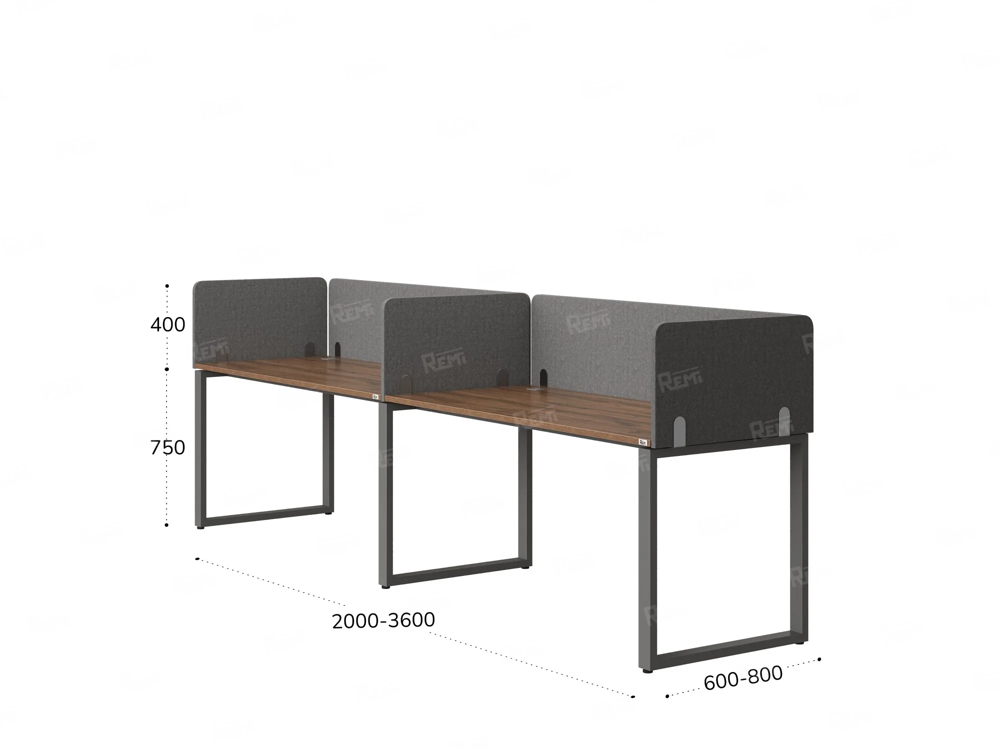Бенч-система в 1 ряд, 2 рабочих места 5 тканевых экранов 2400x800x750 RM168-1-24x8 Дуб Юстус/Серый