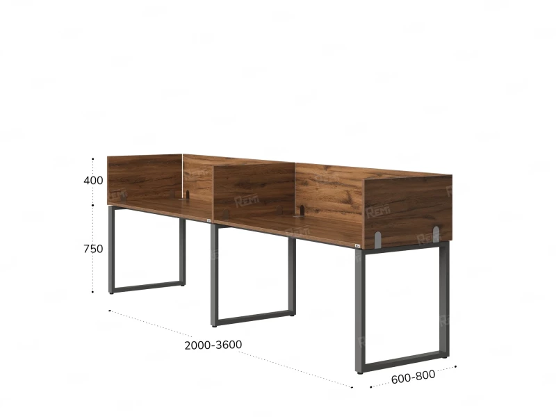 Бенч-система в 1 ряд, 2 рабочих места 5 ЛДСП экранов 3200x700x750 RM168-2-32x7 Дуб Юстус/Серый