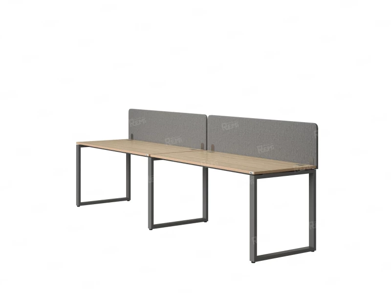Бенч-система в 1 ряд, 2 рабочих места 2 тканевых экранов 3200x600x750 RM168-3-32x6 Вяз Швейцарский светлый/Серый
