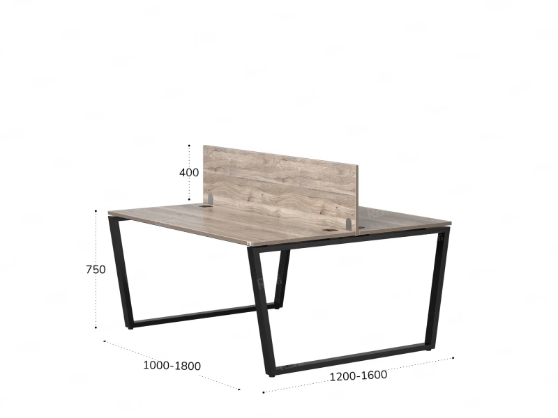 Бенч-система, 2 рабочих места, с одним экраном ЛДСП 1200x1200x750 RM172-2-12x12 Дуб Маувелла/Черный