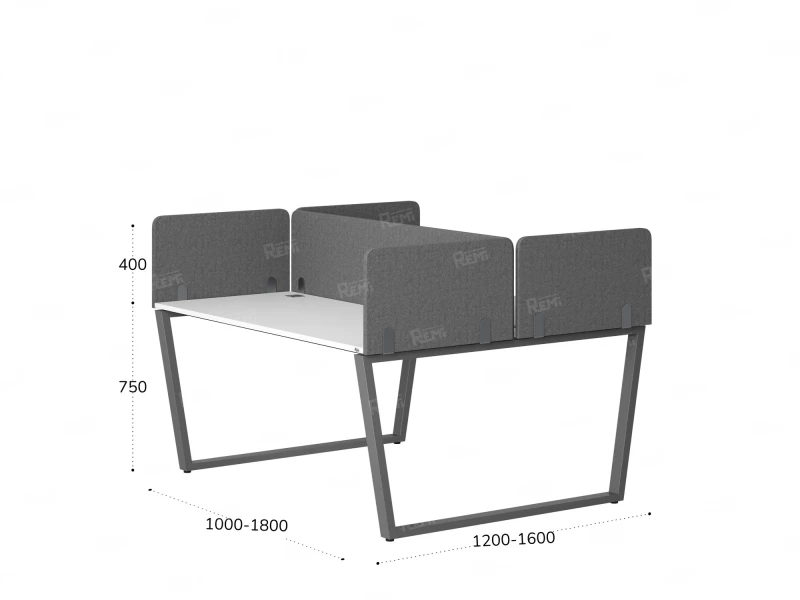 Бенч-система, 2 рабочих места, 5 тканевых экранов 1000x1600x750 RM172-3-10x16 Белый/Серый