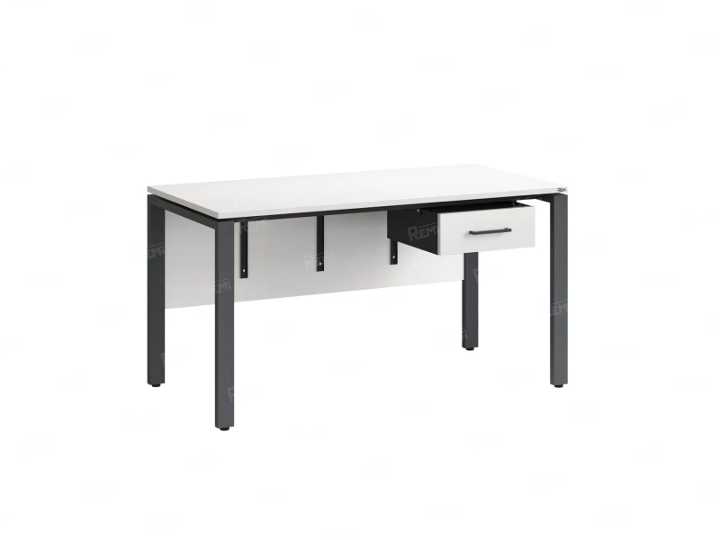 Стол прямой, подвесная тумба, ЛДСП экран, П-опора 1600x800x750 RM030-16x8 Белый/Серый