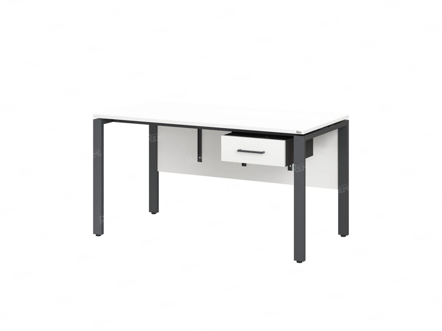 Стол прямой, подвесная тумба, ЛДСП экран, П-опора 1600x800x750 RM030-16x8 Белый/Серый