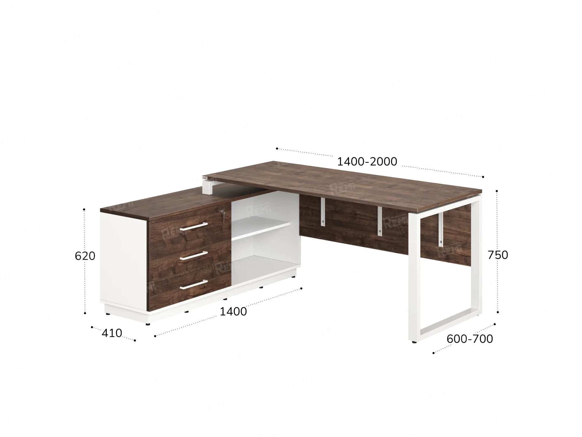 Стол прямой с тумбой L, ЛДСП экран, О-опора 1800x1400x750 RM013L-18x7 Дуб Апрельский шоколад/Белый