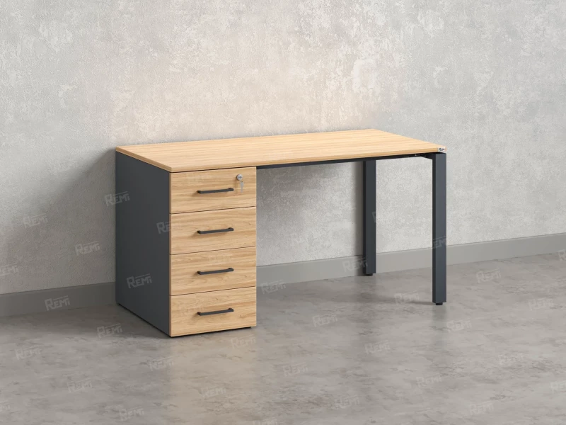 Стол прямой с тумбой на П-образных опоре, левый 1800x700x750 RM102-18x7 Вяз Швейцарский светлый/Серый