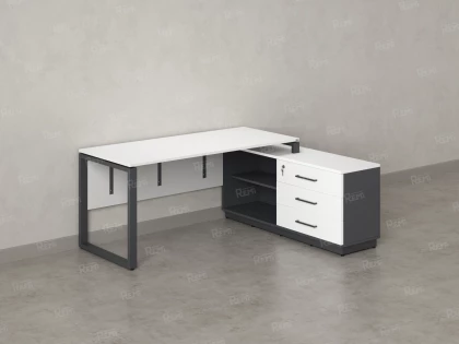 Стол прямой с тумбой R, ЛДСП экран, О-опора 1800x600x750 RM012R-18x6 Белый/Серый