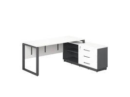 Стол прямой с тумбой R, ЛДСП экран, О-опора 1800x600x750 RM012R-18x6 Белый/Серый
