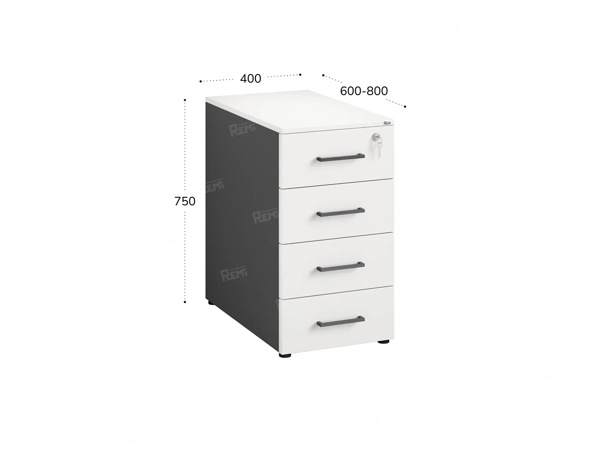 Тумба приставная, 4 ящика 400x800x750 RM121-40x80 Белый/Серый