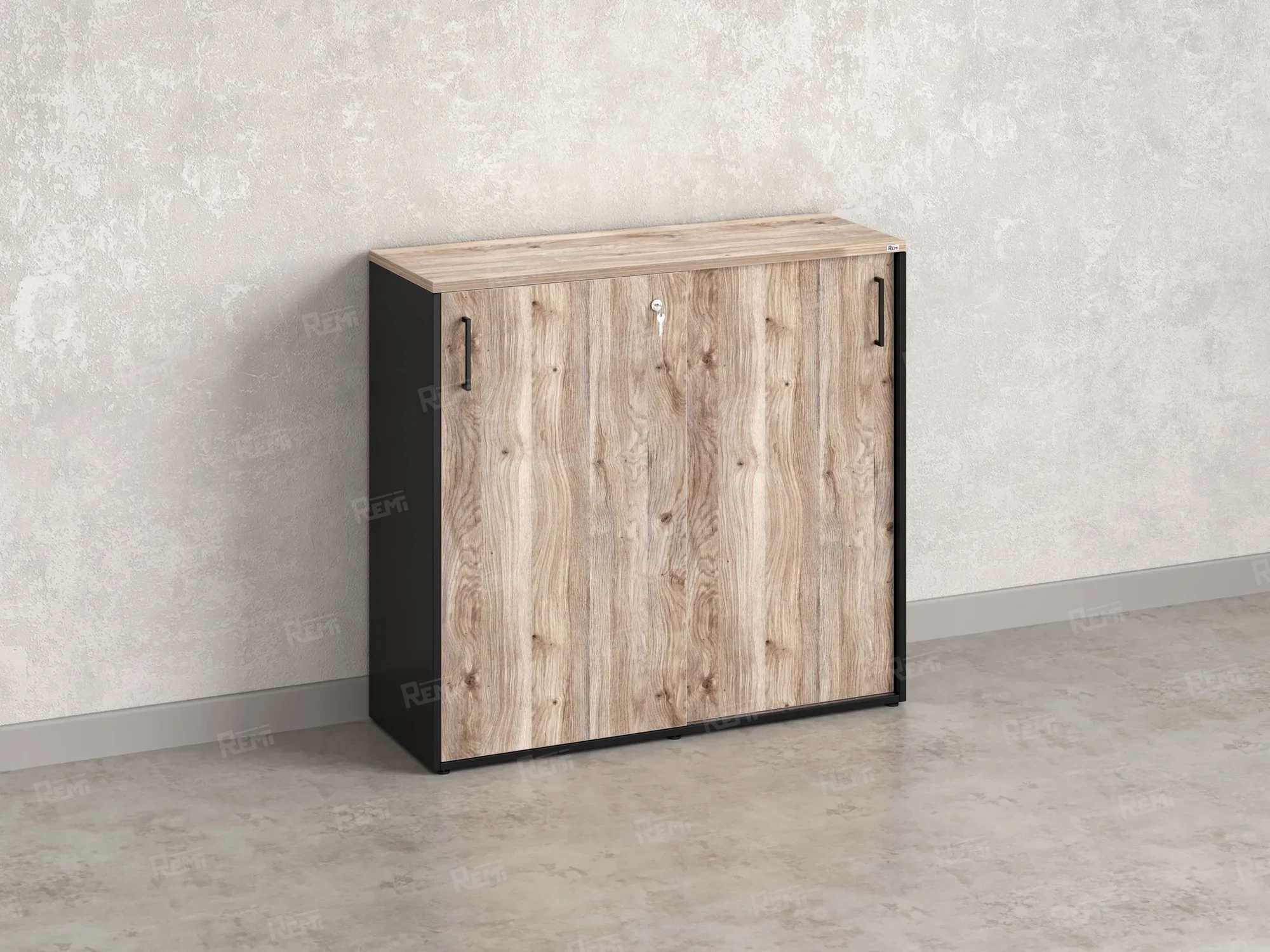 Низкий шкаф-купе, 3 полки, на регулируемых опорах 1200x420x1100 RM129-120x42 Дуб Маувелла/Черный