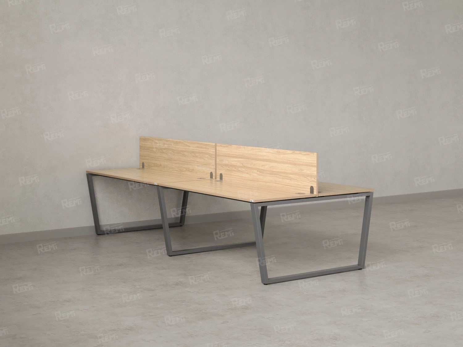 Бенч-система, 4 рабочих места, на U-образных опорах, 2 ЛДСП экранов 3600x1600x750 RM173-4-18x16 Вяз Швейцарский светлый/Серый