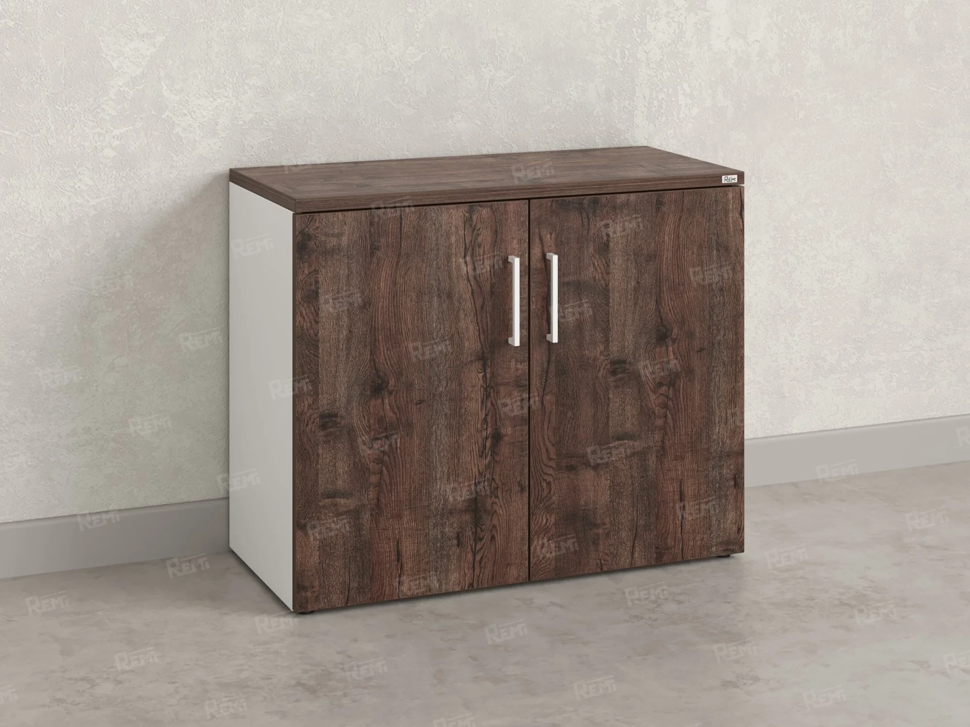 Шкаф низкий распашной, регулируемые опоры, 2 уровня 900x420x750 RM148-90x42 Дуб Апрельский шоколад/Белый