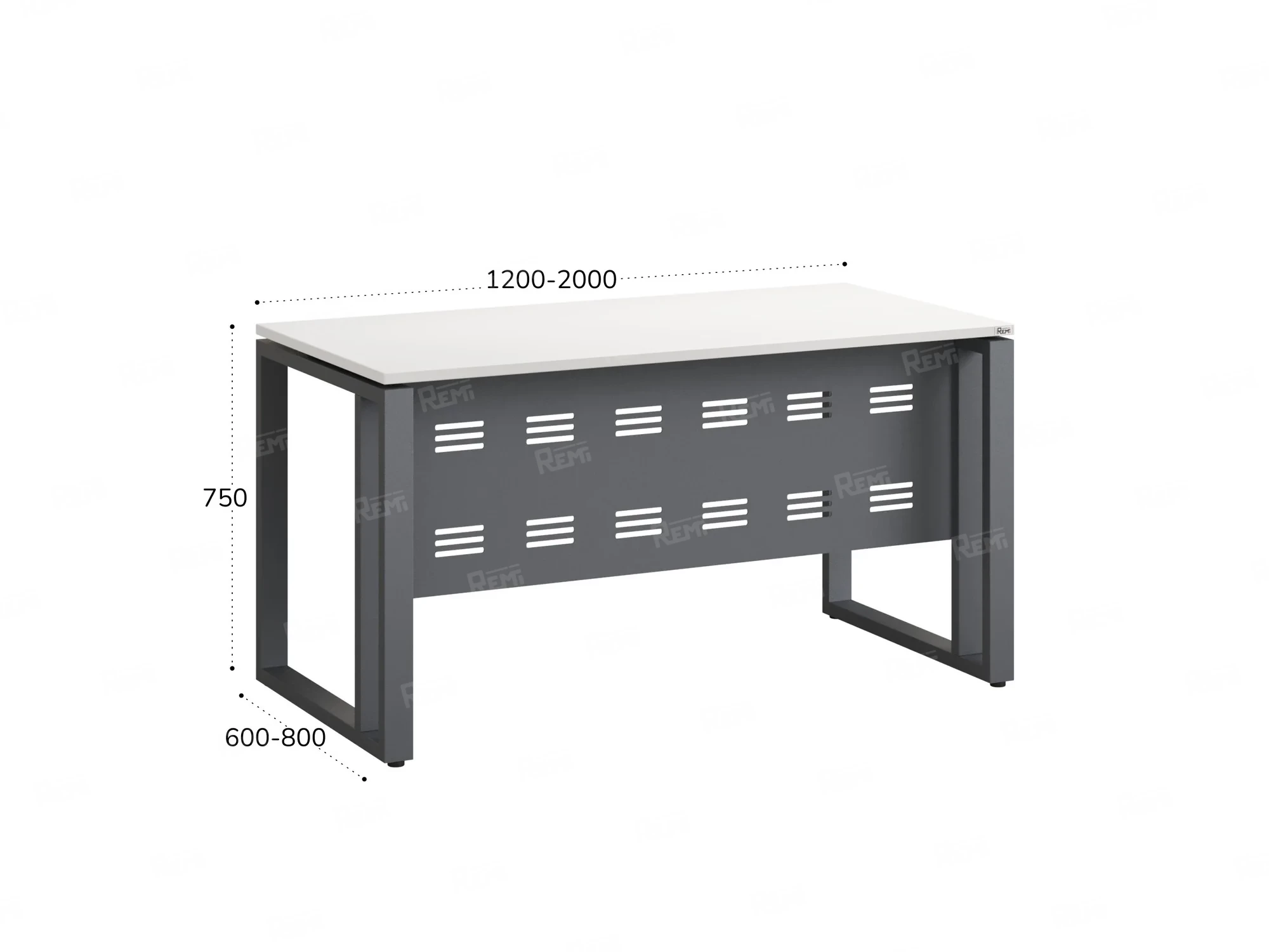 Стол прямой на О-образных опорах с металлическим экраном 1200x700x750 RM042-12x7 Белый/Серый