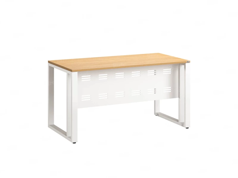 Стол прямой на О-образных опорах с металлическим экраном 1600x800x750 RM042-16x8 Вяз Швейцарский светлый/Белый