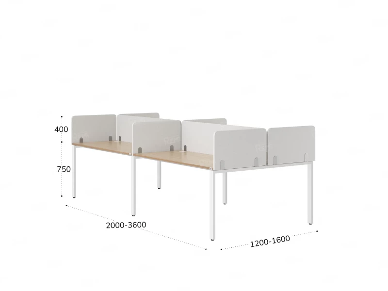 Бенч-система, 4 рабочих места, на П-образных опорах, 8 тканевых экранов 2400x1400x750 RM166-1-12x14 Вяз Швейцарский светлый/Белый