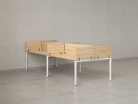 Бенч-система, 4 рабочих места, на П-образных опорах, 8 ЛДСП экранов 3200x1200x750 RM166-2-16x12 Вяз Швейцарский светлый/Белый