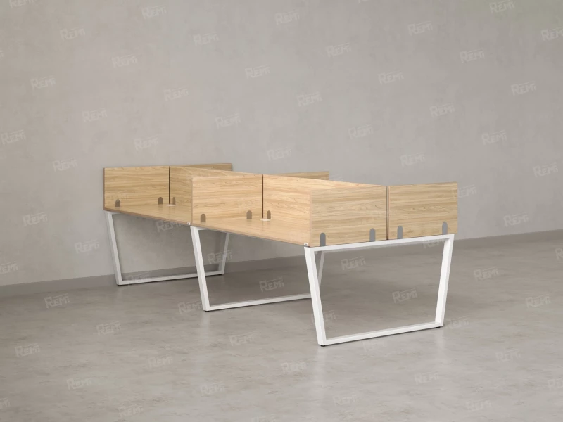 Бенч-система, 4 рабочих места, на U-образных опорах, 8 ЛДСП экранов 2400x1400x750 RM173-2-12x14 Вяз Швейцарский светлый/Белый