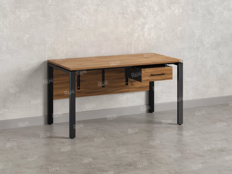 Стол прямой, подвесная тумба, ЛДСП экран, П-опора 1800x600x750 RM030-18x6 Дуб Юстус/Черный