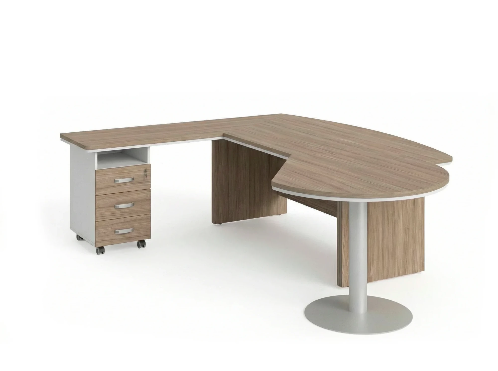 BRL RB073-255x200L Стол рук-ля L угловой с брифингом и тумбой 3 ящика 2550х2000х760 Шорвуд/Белый