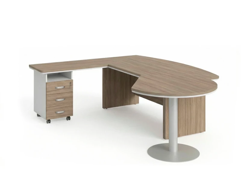 BRL RB073-255x200L Стол рук-ля L угловой с брифингом и тумбой 3 ящика 2550х2000х760 Шорвуд/Белый