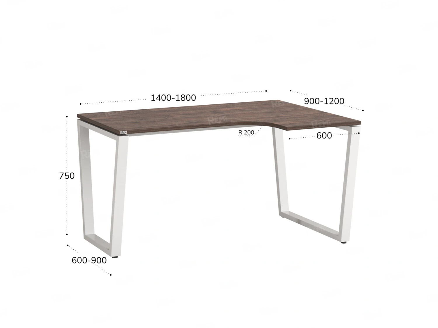 Стол угловой, U-опора, правый 1400x800/1000x750, RM050-14x8-10 Дуб Апрельский шоколад/Белый