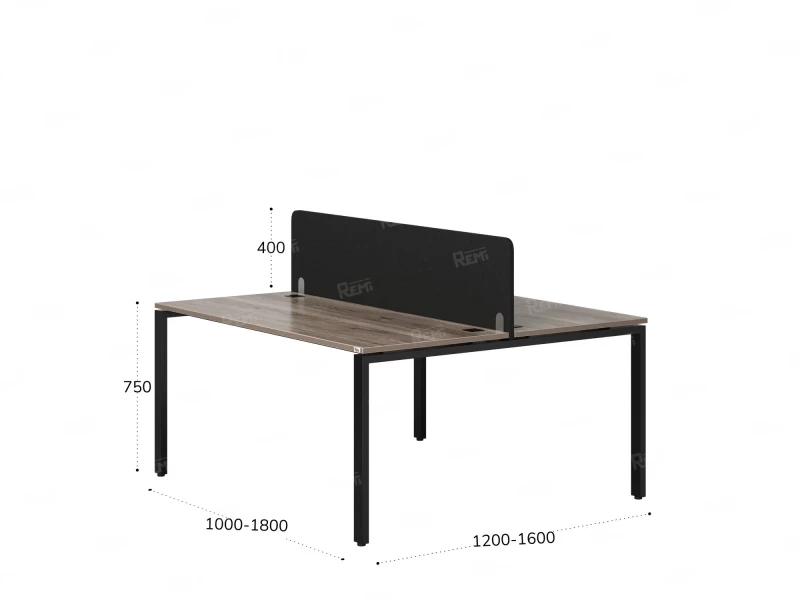 Бенч-система, 2 рабочих места, с одним тканевым экраном 1200x1200x750 RM165-1-12x12 Дуб Маувелла/Черный