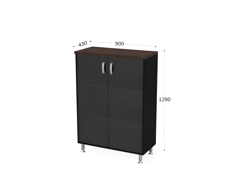 BRL RB053-90х43 Стеллаж закрытый витрина стекло 900х430х1290 Венге/Черный