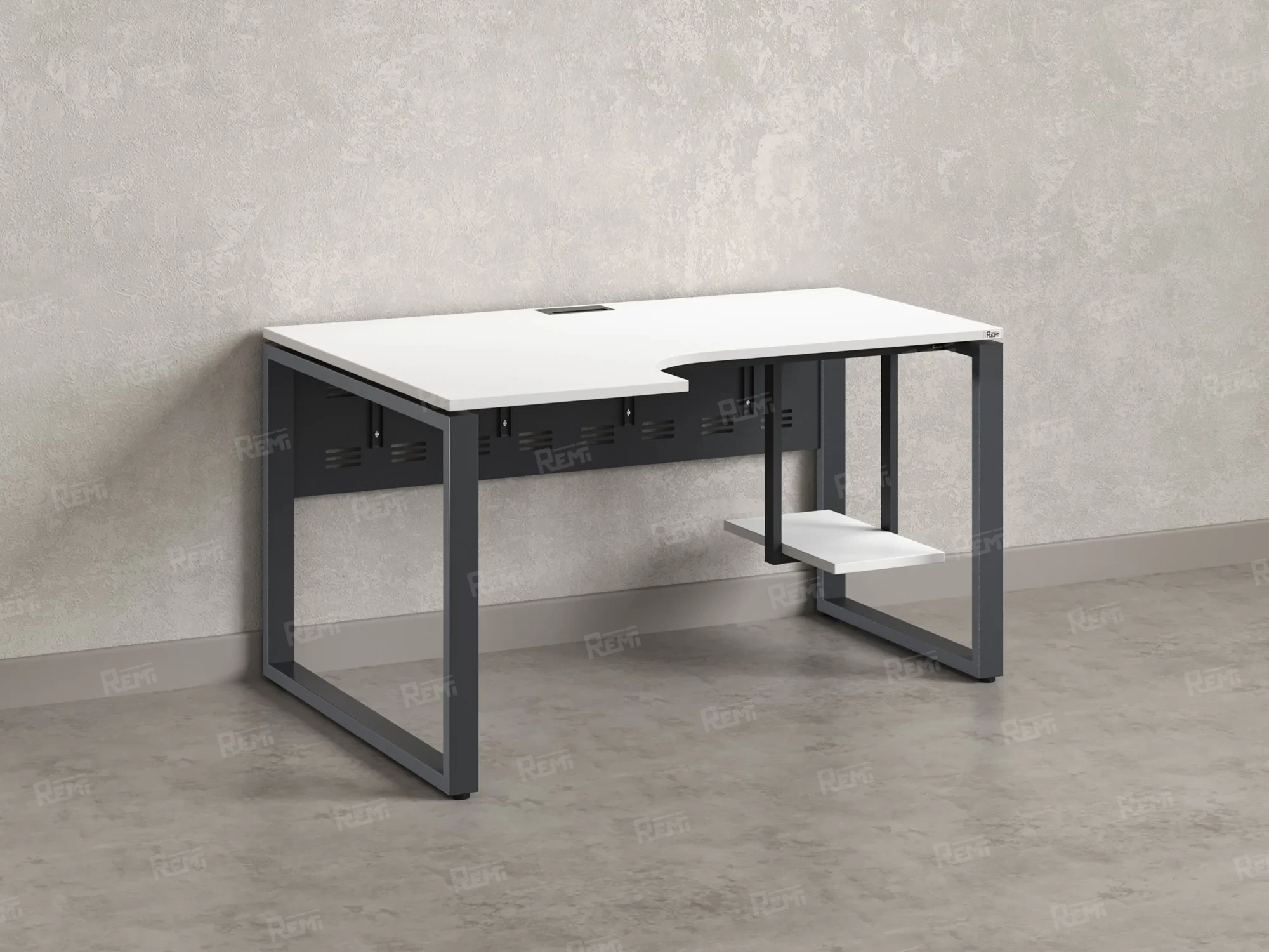 Стол угловой, экран металл, О-опора, левый 1800x700/900x750, RM056-18x7-9 Белый/Серый