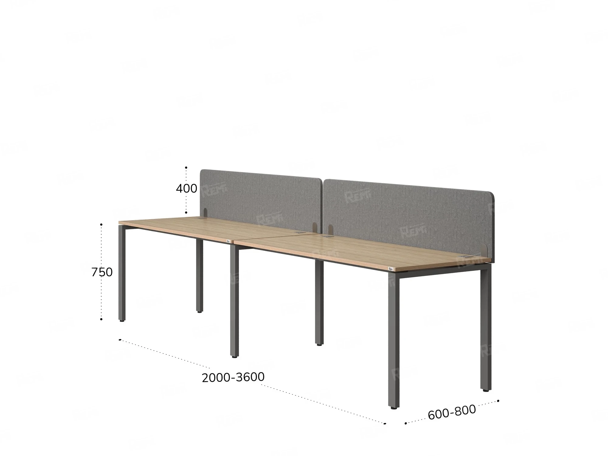 Бенч-система в 1 ряд, 2 рабочих места 2 тканевых экранов 3200x600x750 RM167-3-32x6 Вяз Швейцарский светлый/Серый