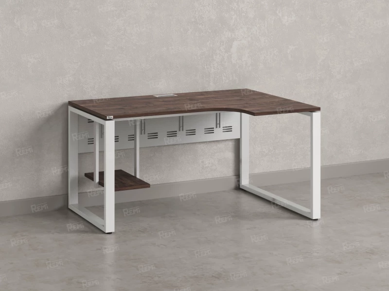 Стол угловой, экран металл, О-опора, правый 1800x800/1000x750, RM057-18x8-10 Дуб Апрельский шоколад/Белый