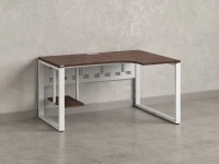 Стол угловой, экран металл, О-опора, правый 1800x800/1000x750, RM057-18x8-10 Дуб Апрельский шоколад/Белый