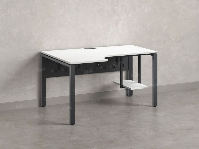 Стол угловой, экран металл, П-опора, левый 1600x700/900x750, RM059-16x7-9 Белый/Серый