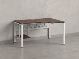 Стол угловой, экран металл, П-опора, правый 1600x800/1000x750, RM058-16x8-10 Дуб Апрельский шоколад/Белый