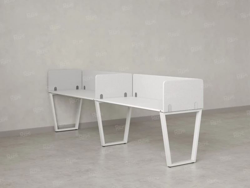 Бенч-система в 1 ряд, 2 рабочих места 5 тканевых экранов 2700x600x750 RM174-1-27x6 Белый/Белый