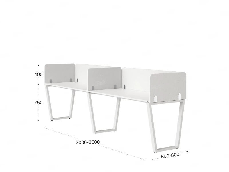 Бенч-система в 1 ряд, 2 рабочих места 5 ЛДСП экранов 3200x800x750 RM174-2-32x8 Белый/Белый