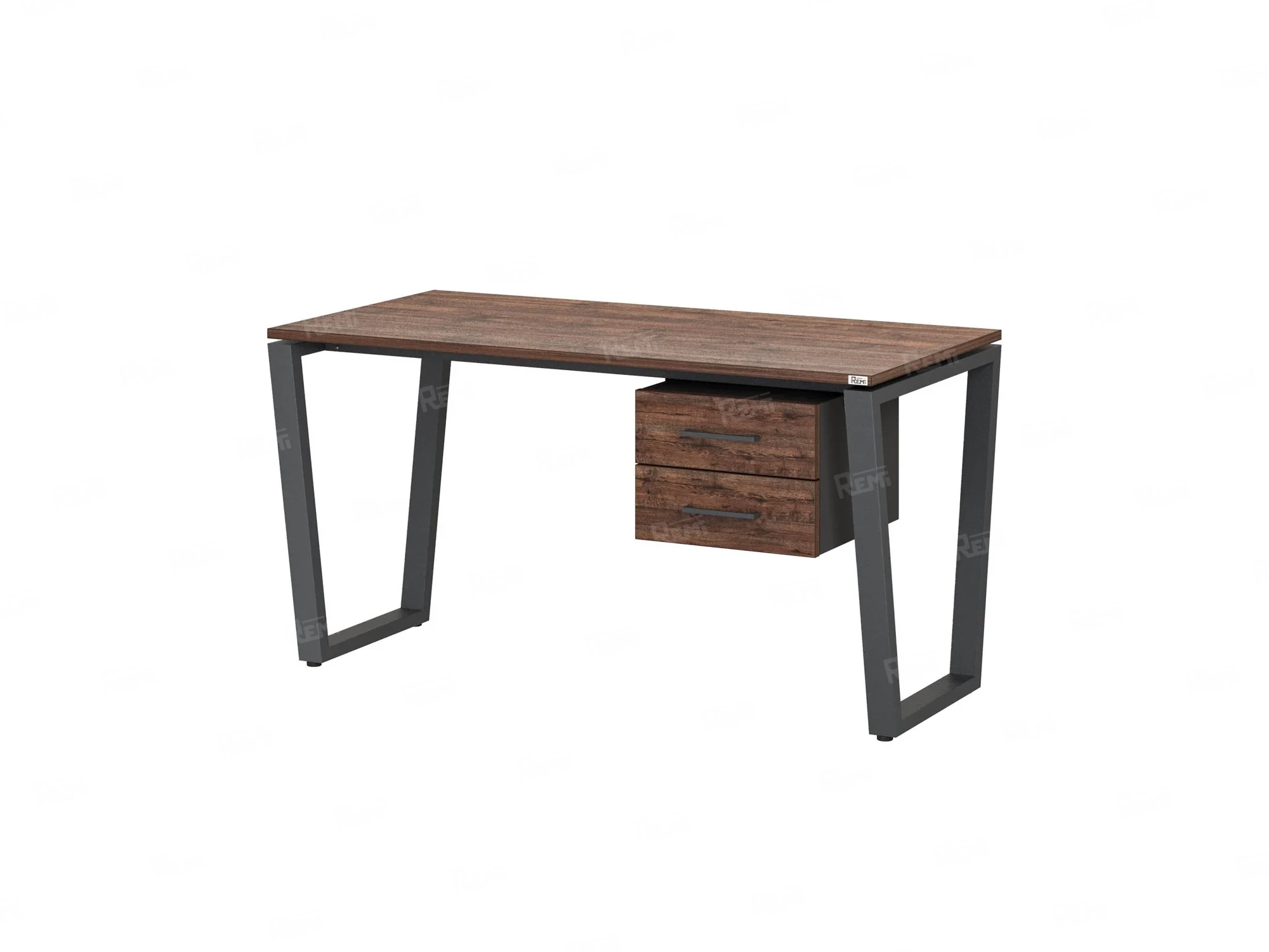 Стол прямой с подвесной тумбой 2 ящика, U-опора 2000x800x750 RM035-20x8 Дуб Апрельский шоколад/Серый
