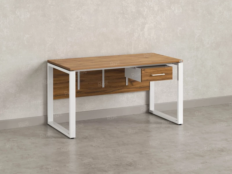 Стол прямой, подвесная тумба, ЛДСП экран, О-опора 1600x700x750 RM032-16x7 Дуб Юстус/Белый