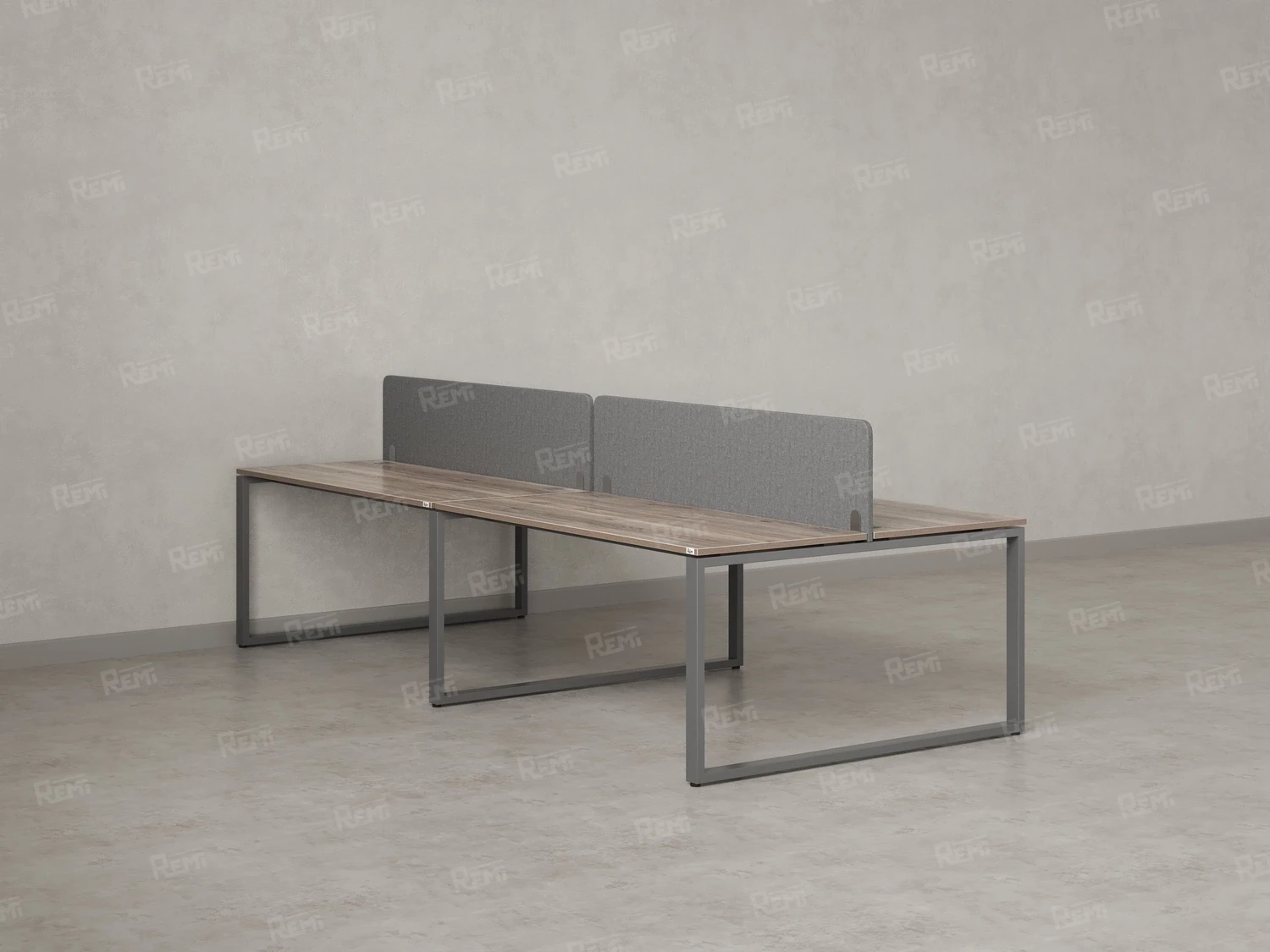 Бенч-система, 4 рабочих места, на О-образных опорах, 2 тканевых экранов 3600x1200x750 RM170-3-18x12 Дуб Маувелла/Серый