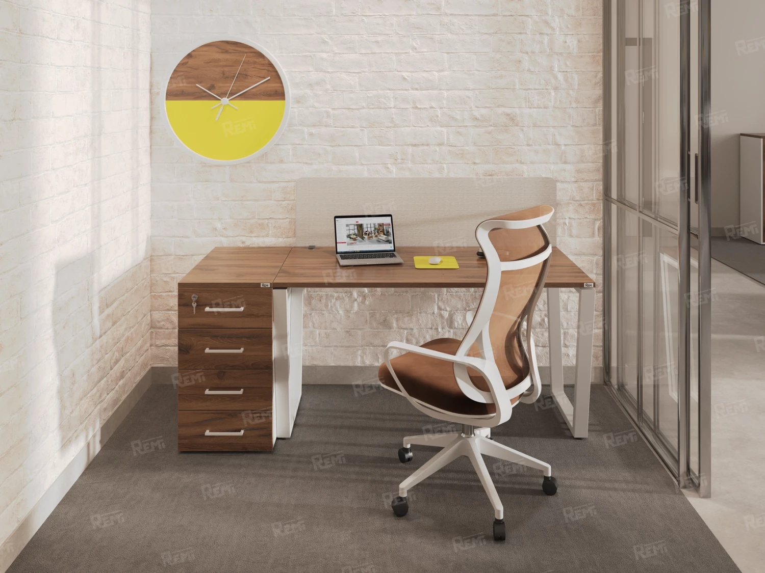 Стол прямой, подвесная тумба, ЛДСП экран, П-опора 2000x800x750 RM030-20x8 Дуб Юстус/Белый