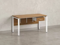 Стол прямой, подвесная тумба, ЛДСП экран, П-опора 2000x800x750 RM030-20x8 Дуб Юстус/Белый